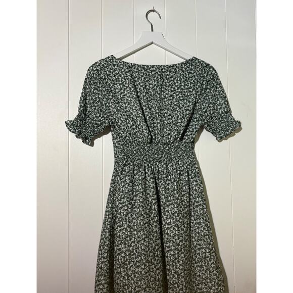 Dee Elly Womens Small Green Ditsy Floral Sweetheart Neckline Puff Sleeve Dress - Picture 8 of 10